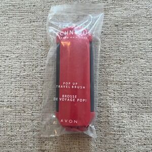 Avon Advance Techniques Pop Up Travel Brush Red Black Folding Hair Brush '06 NEW